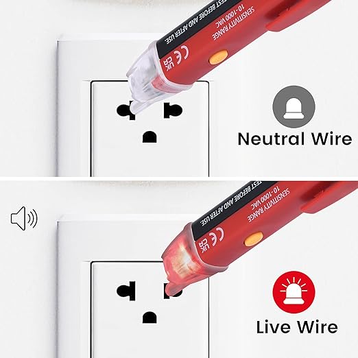 Non-Contact AC Voltage Tester Pen, AC up to 1000V, LED Flashlight, Buzzer Alarm for Live/Null Wire Judgment