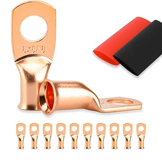10PCS Battery Cable Ends, 6 Gauge Wire Connectors 5/16 Copper Wire Lugs, Bare Copper Eyelets with Heat Shrink Tubing by HOUSUN