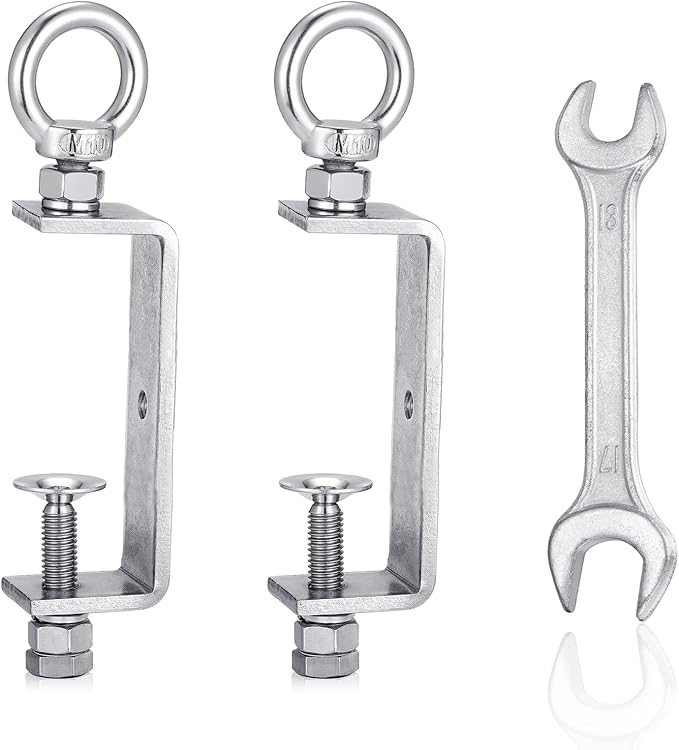 2-Pack Small C Clamps – 304 Stainless Steel Beam Clamps with M10 Screw Ring | Adjustable, Rust-Resistant I Beam Clamps for Ring Beams, Welding, Woodworking, Plants & Desk Use. Wide Jaw Openings(100MM)