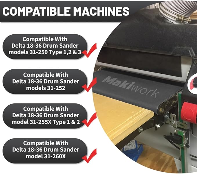 Drum Sander Feed Belt Conveyor Compatible with Delta 18-36 Drum Sander - 100 Grit Silicone Carbide, 18" x 47-1/2"