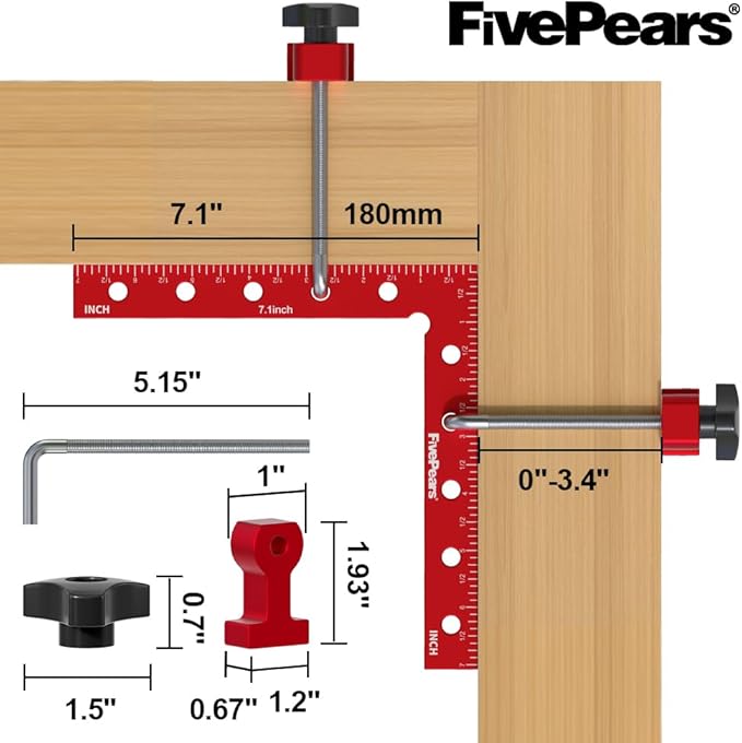 Fivepears 2 Pack 90 degree positioning square clamps set for woodworking, 7.1" x 7.1"(18 x 18cm) aluminum precision right angle corner clamp for square picture frame tool box cabinet drawer and wood