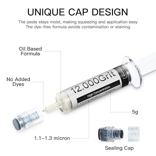 Diamond Polishing Compound Lapping Compound 12,000 Grit 1.1.-1.3 Microns with 30% Concentration of Diamond Powders Diamond Stropping Paste for Glass Marble Metal Resin Rock Jewelry Watch