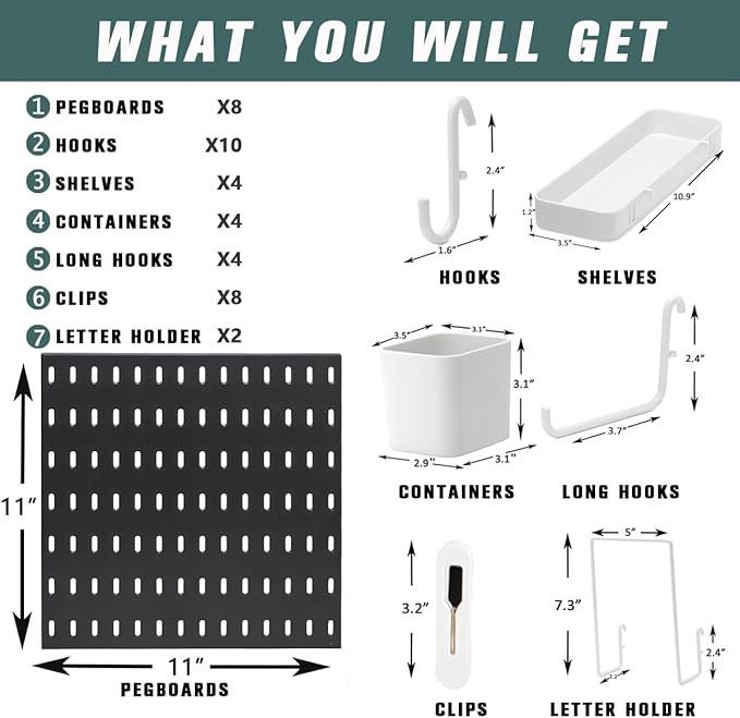 8-Pack 22"x44" Plastic Pegboard Panels Durable Modular Organizer Boards for Wall Storage, Garage, Workshop & Craft Room – Lightweight & Easy to Install