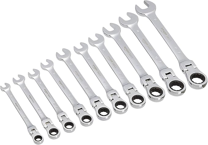 Amazon Basics Flexible Gear Ratcheting Wrench Set, 10 Pieces