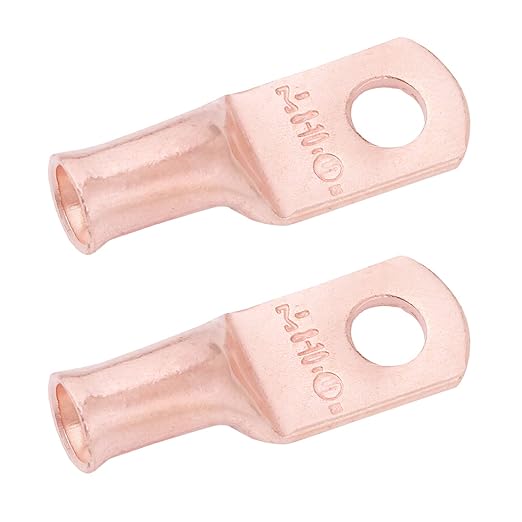 SELTERM 2pcs 8 AWG #10 Stud Copper Wire Lugs, Battery Lugs, Ring Terminals, Battery Cable Ends, 8 Gauge Ring Terminal Connectors, UL Heavy Duty Bare Copper Eyelets Battery Terminal Connectors