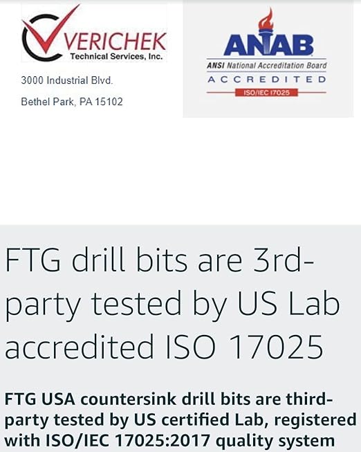 FTG USA Adjustable Wood Countersink Drill Bit Set 3 Pc #4 (7/64"") with Tapered Drill Bits for Woodworking