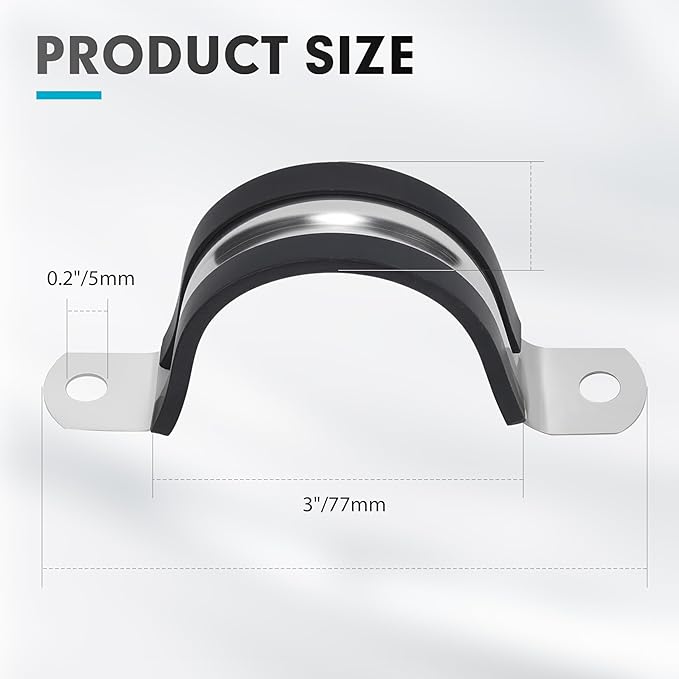 3 Inch 10 PCS 2 Holes Rubber Cushioned U Bracket Clamp, Reinforced Rigid Pipe Strap, Stainless Steel Conduit Straps Cable Clamp (77 mm) by Tavonuxt