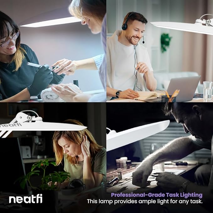 Neatfi XL 2,200 Lumens LED Desk Lamp with Clamp, 24W Bright Architect Task Lamp, 20 Inches Dimmable Computer Light, Adjustable Desk Light for Home, Office, Crafts, Nails & Hobbies (Non-CCT, White)