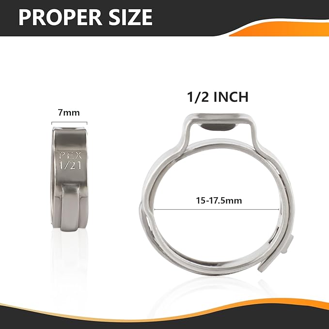 100-PCs HeSun 1/2 Inch PEX Crimp Ring, Premium 304 Stainless Steel Pex Cinch Clamp Ring(CLAMP016-100)