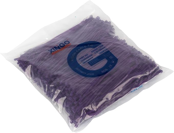 XINGO 1000 PCS 6 inch Cable Zip Ties, 18lb Strength, Small Tie Wraps Self-Locking Nylon Zip Ties for Indoor and Outdoor Use (Purple)