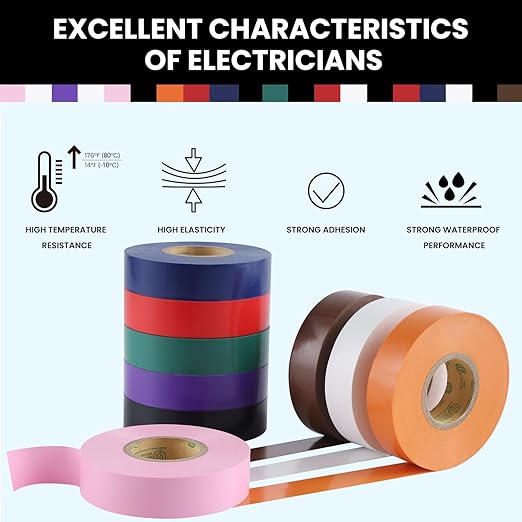 Lichamp 20-Pack Colored Electrical Tape Waterproof, 3/4 in x 66ft, Industrial Grade UL/CSA Listed High Temp Electrical Tape Colors Electric Super Vinyl, 2075C1