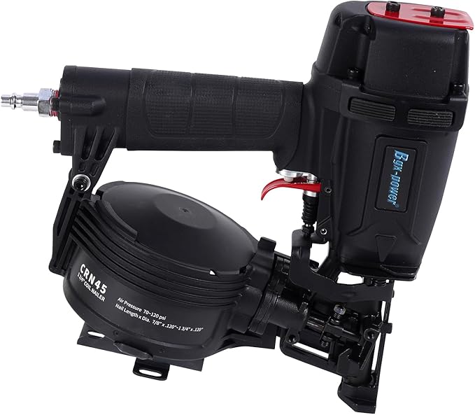 Roofing Nail Gun, 15 Degree CN45N Roofing Nailer 3/4-Inch to 1-3/4-Inch Coil Nails, 120-pcs Load Capacity Coil Nailer in Black