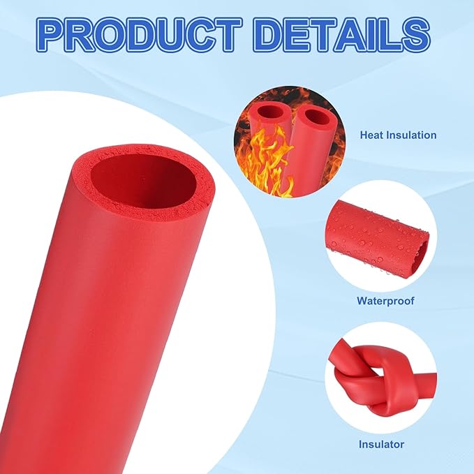 uxcell Pipe Insulation Tube Foam, 1-1/4" ID x 1/4" Thick x 1.64ft Foam Pipe Cover Non-Slip Hollow Tubing Guitar Air Conditioner Stand Fitness Equipment Handles, Red