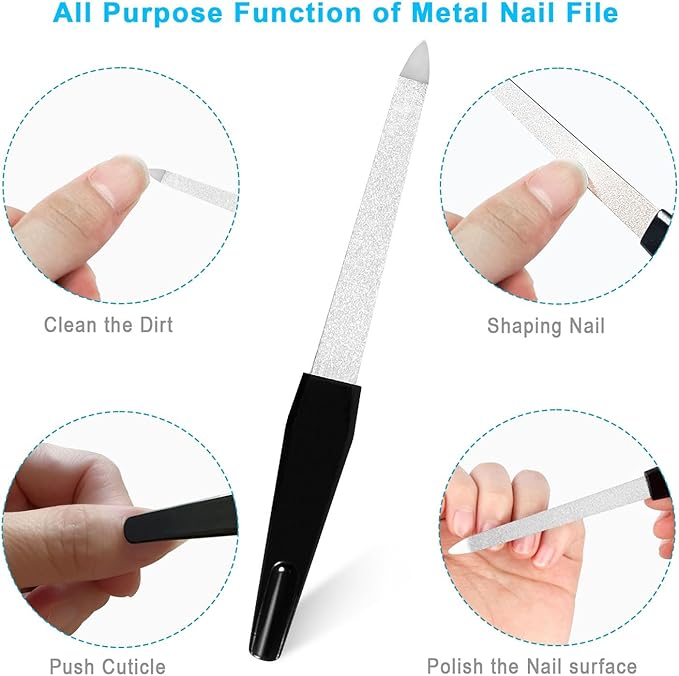 Nail Files Set, 14PCS Professional Metal Nail File & Emery Boards for Natural Nails (100/180 Grit), Double Sided Reusable & Washable Manicure Kit for Women, Home & Salon