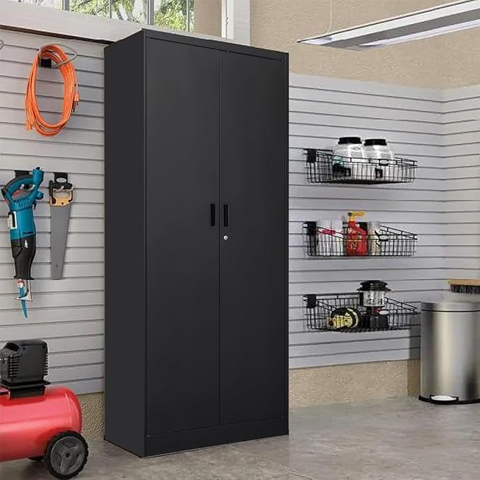 BESFUR Metal Cabinet with 5 Adjustable Shelves and Doors, Locking Storage Cabinet for Garage, Classroom and Office - Black