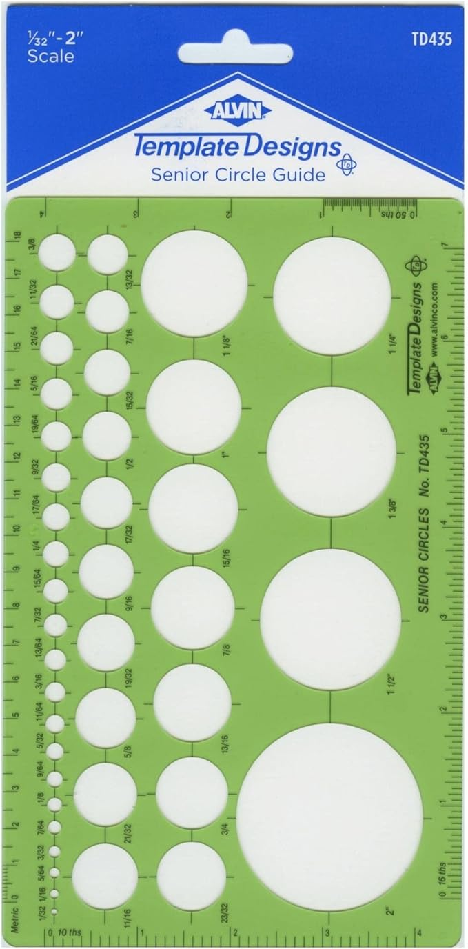 ALVIN, TD435, Senior Circle Guide Template, Drawing and Drafting Tool for Architects, Artists and Drafters - 42 Circles, 5 x 8 x .030 Inches