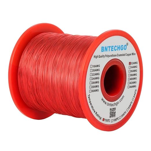 BNTECHGO 32 AWG Magnet Wire - Enameled Copper Wire - Enameled Magnet Winding Wire - 1.0 lb - 0.0078" Diameter 1 Spool Coil Red Temperature Rating 155℃ Widely Used for Transformers Inductors