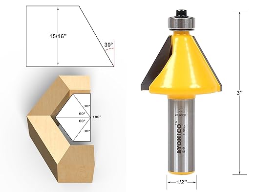 YONICO Chamfer Router Bits Bevel Edge Forming Set 5 Bit 1/2-Inch Shank 13508