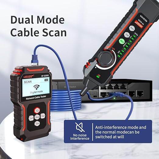 NOYAFA NF-8209S Network Cable Tester, Ethernet Cable Tester with CAT5, CAT6 Line Tracer, PoE, NCV, QCFunction,Length Test, Port Flashing,Fault Line Scan for Cable Grooming,LAN Network Cable Tracer Kit