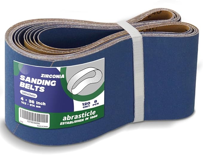 4" x 36" Zirconia Sanding Belts for Metal - 4 x 36 Inch Zirconia Metal Grinding Sand Paper, 8 PCS 120 Grits, Perfect for Knife Blade Sharpening, Metal Polishing, Derusting, Woodworking