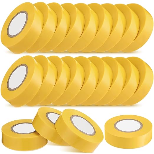 Treela 20 Rolls Electrical Tape 3/4 Inch Waterproof Vinyl Electrical Insulating Tape Flame Retardant Indoor Outdoor High Temperature Resistance Accessory for Wire and Cable(Yellow,66 ft)