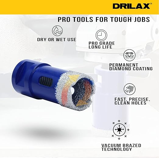 Drilax Pro Series 1 Inch Diamond Hole Saw Drill Bit for Angle Grinders | 5/8"-11 Thread | Fast Dry Cutting in Concrete, Masonry, Granite, Quartz, Porcelain, Tile | 1-3/8" Depth