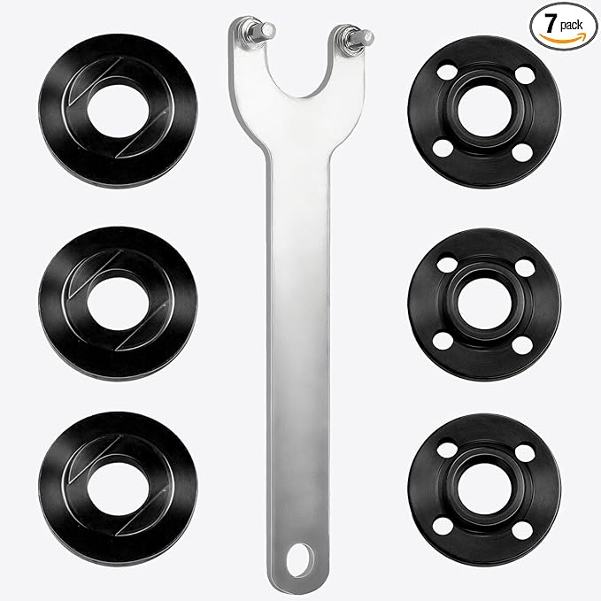 7PCS IALTMEI Angle Grinder Nut ＆ Angle Grinder Wrench Set， Premium 5/8-11 Flange Metal Lock Nut, Compatible with Dewalt, Milwaukee, Makita1, Metabo, Bosch, Ryobi, Black Decker 4.5" 5" Grinder Parts