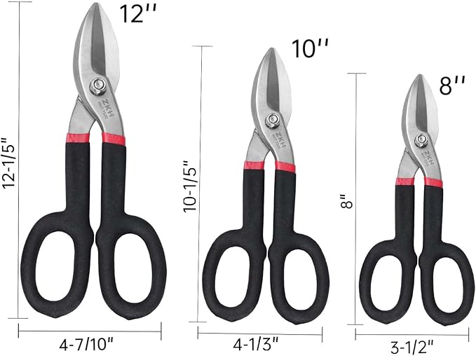 ZKH 10 Inch Tin Snips, Alloy Steel Forged Heavy Duty Metal Shears with Comfortable Two-Color PVC Dipped Plastic Handle, Metal Snips for Cutting Sheet Metal