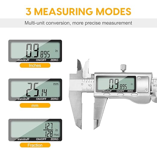 Digital Caliper, Sangabery 6 inch Stainless Steel Caliper Measuring Tool with Inch/Metric/Fractions Conversion and Large LCD Display, Perfect for DIY, Household and Professional Use