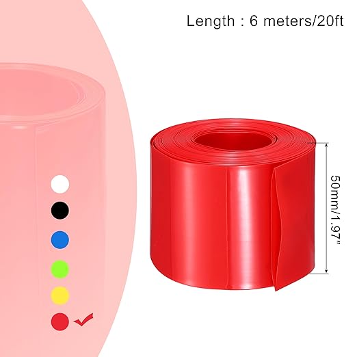 MECCANIXITY Battery Wrap PVC Heat Shrink Tubing 32mm Dia 50mm Flat 20 Feet(6meters) Red Good Insulation for Battery Pack
