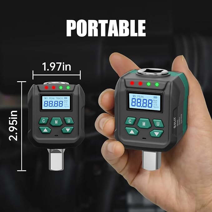 1/2-Inch Drive Digital Torque Adapter, 5-99 ft-lb (6.8-135 Nm), ±2% Accuracy - Electronic Torque Meter Gauge & Checker with Buzzer & LED Alerts for Automotive, Truck, Motorcycle & ATV Repair