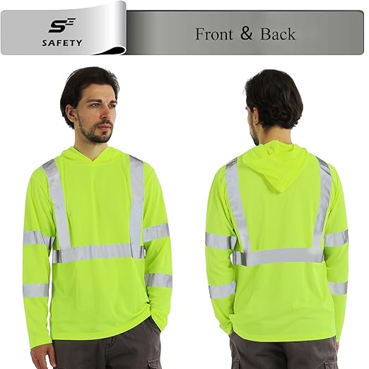 sesafety Safety Long Sleeve Construction Shirts for Men, Class 3 High Visibility Safety Shirt Work, Hi Vis Reflective Shirts with Hoodie Breathable Yellow 2XL