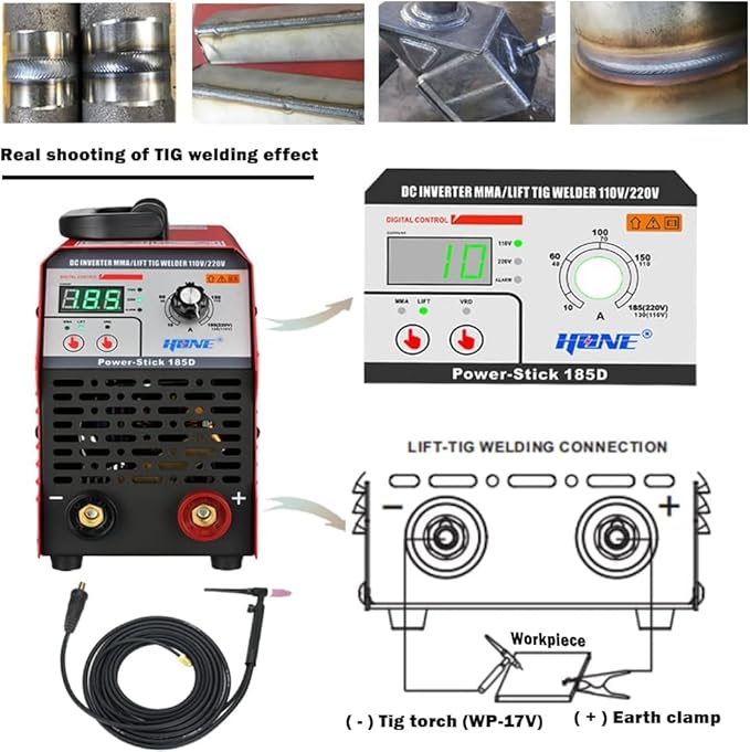 HONE ARC Welder, Actual 185Amp 110V/220V Stick Welder with Lift Tig Function, Digital IGBT Inverter Welding Machine with Hot Start Arc Force Anti-Stick VRD, High Duty Cycle for 1/16"-5/32" Welding Rod