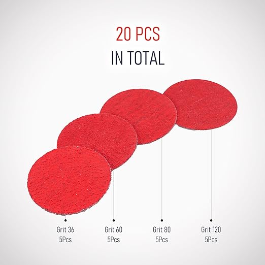2" Ceramic Sanding Discs, Heavy Duty, Quick Change TR, (#36/60/80/120 Each 5 Pcs), 20 Pcs Pack, 1 pad Holder