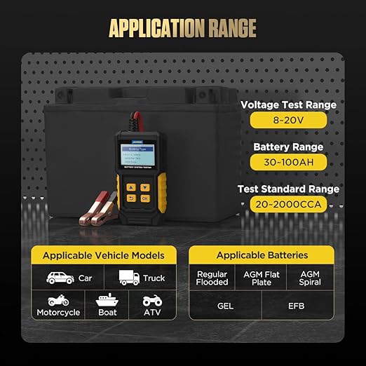 Car Battery Tester 12V Battery Load Tester AUTOOL BT360 6V-30V DC Charging Cranking Test 100-2000 CCA Automotive Alternator Tester Digital Auto Battery Analyzer for Vehicle Truck Motorcycle SUV Boat