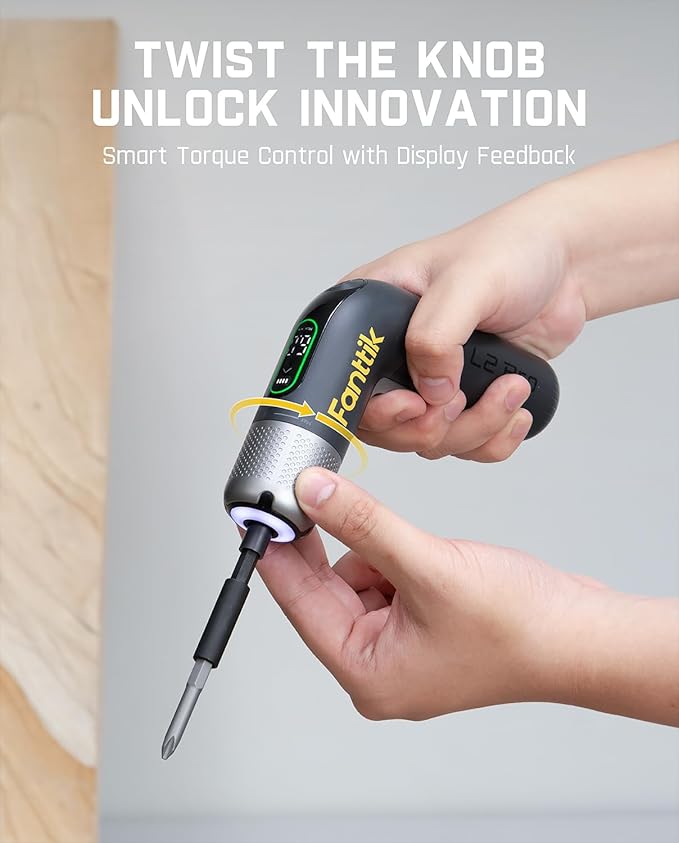 Fanttik L2 Pro Electric Screwdriver set, Cordless Screwdriver, 20 Bits, 1/4‘’Hex Chuck, Max 6N·m Torque, Digital Screen, Variable Speed, 2000mAh Rechargeable Battery, Tech Tool for DIY Enthusiasts