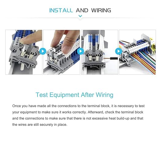 Erayco DIN Rail Terminal Blocks Kit, 20PCS UK2.5B Terminal Blocks 12 AWG Gauge, 20A 600V, 2PCS Ground Blocks, 4PCS Jumpers, End Stopper, End Covers, Marker Strip, 1Pcs 8" Aluminum Rail