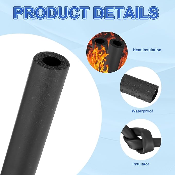 uxcell Pipe Insulation Tube Foam, 3/8" ID x 3/16" Thick x 1.64ft Foam Pipe Cover Non-Slip Hollow Tubing Guitar Air Conditioner Stand Fitness Equipment Handles, Black