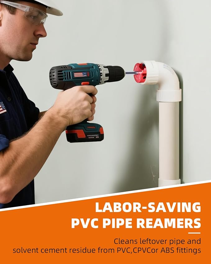 6 Pieces PVC Pipe Fitting Reamer Kit, Plastic Pipe Reamer Tool with 3/4", 1", 1-1/2", 2", 3", 4", PVC Fitting Saver for SCH40, ABS, CPVC Pipe, Fit into Standard 1/2" Drills