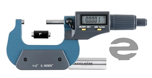 Accusize Industrial Tools 1-2''/25-50mm x 0.00005''/0.001mm 2 Key Electronic Digital Outside Micrometer, mm/inch, Metric/Imperial, Md71-0002