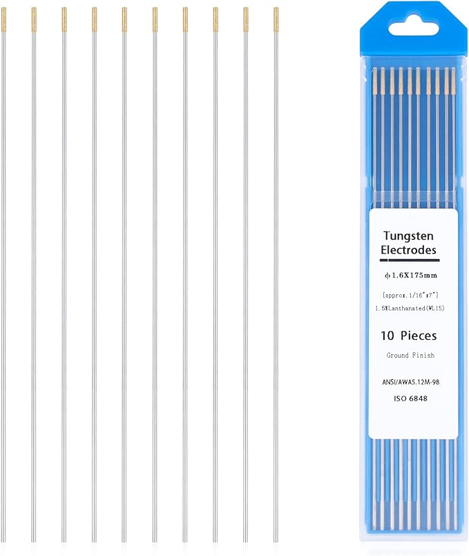 TIG Welding Tungsten Electrodes Tungsten Service 10-Pack（Gold - 1.5% Lanthanated Tungsten 1/16"）