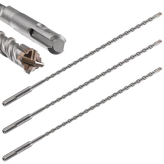 Concrete Drill Bit 3pcs 1/4" X 10"-8" Cross-Type Double Thread Carbide Material Suitable for Concrete, Brick, Cement Walls, Stone