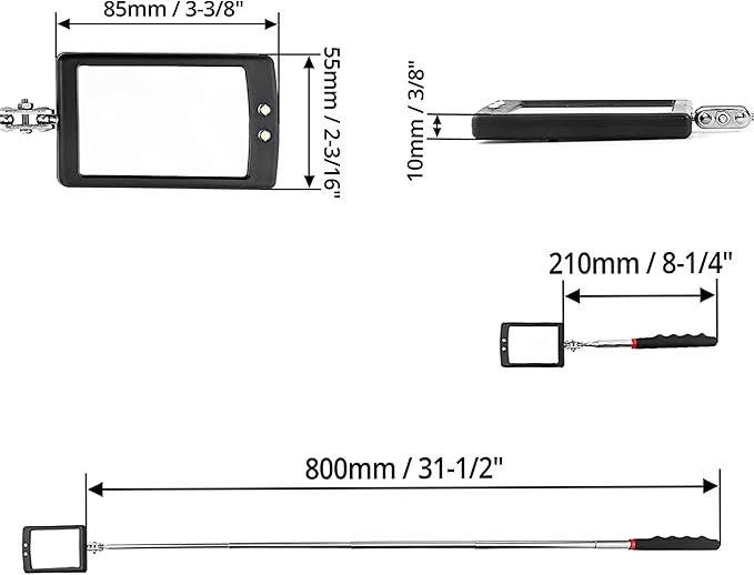 Inspection mirror telescoping with light Mirror practical addition to car repair, and anyone's toolbox Inspection Tool for Checking Vehicle, and Other Small Parts Extended (Inspection mirror-3PCS)
