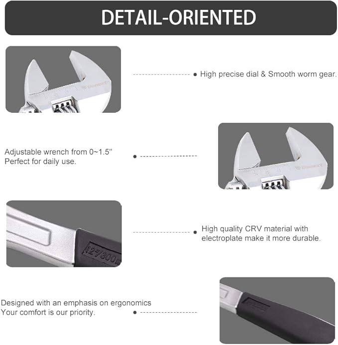 Donext 12 Inch Adjustable Wrench Professional Hand Tool Soft Handle