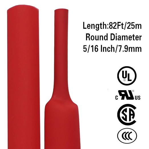 XHF 5/16 Inch(8mm) 82 Ft XHF 3:1 Waterproof Red Heat Shrink Tubing Roll Marine Grade Adhesive Lined Shrink Tube, Insulation Sealing Oil-Proof Wear-Resistant