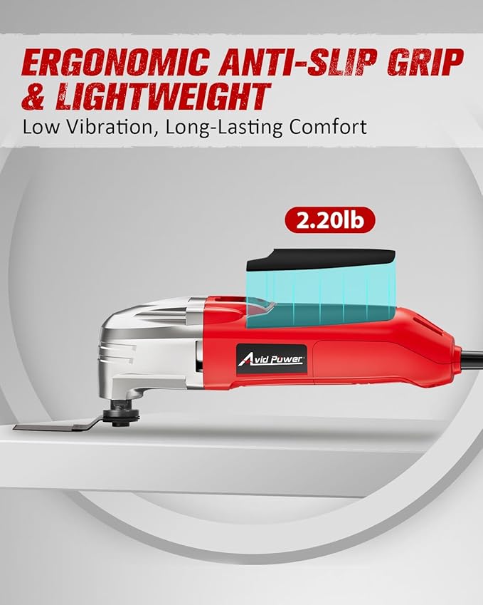 AVID POWER Oscillating Tool, 22000 OPM Electric Oscillating Multi Tool with 3°Oscillation Angle, Cutting, Sanding, Grinding, Scraping, 11 Accessories & Universal Interface-Red