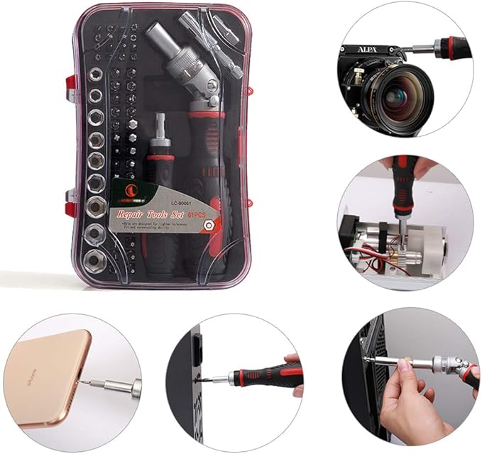 61 in 1 Ratcheting Screwdriver Set, Magnetic Screwdriver Bit Set with Rotatable Ratchet Handles, Sockets & Bits, Household Repair Tool Kits for Computers, Electronic Devices, Furniture