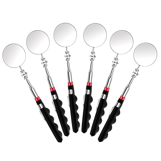 Telescoping Inspection Mirror 6 Pcs Retractable Mirror 28.3 Inch Mechanical Mirrors Long Handle Under Vehicle Detection Mirrors for Car Repair Tool Visual Reflector Contractor Mechanics
