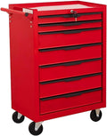 7-Drawer Rolling Tool Chest Cabinet, Large Capacity Metal Tool Box with Wheels and Keyed Locking, Roll Around Storage Organizer Tool Cart for Garage, Warehouse, Work Shop (Red)