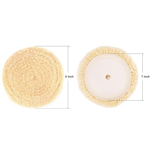 Makitoyo 3PCS Wool Buffing Pad Kit 8 Inch, 8" (200mm) 100% Natural Wool Hook and Loop Grip Polishing Pad for Car Polishing, Buffing and Cutting for Automotive, Marine and Epoxies